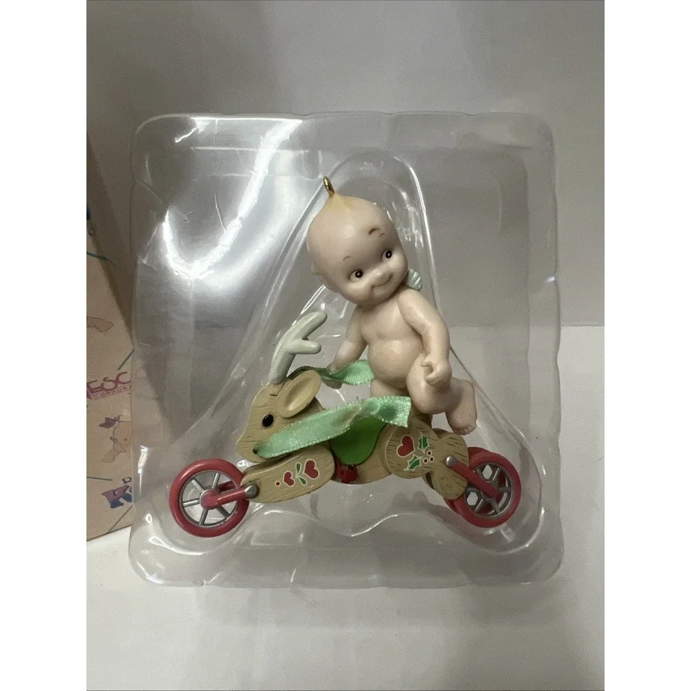 NEW 1993 VINTAGE KEWPIE ON A REINDEER TOY HANGING ROSE O'NEILL ORNAMENT RETIRED